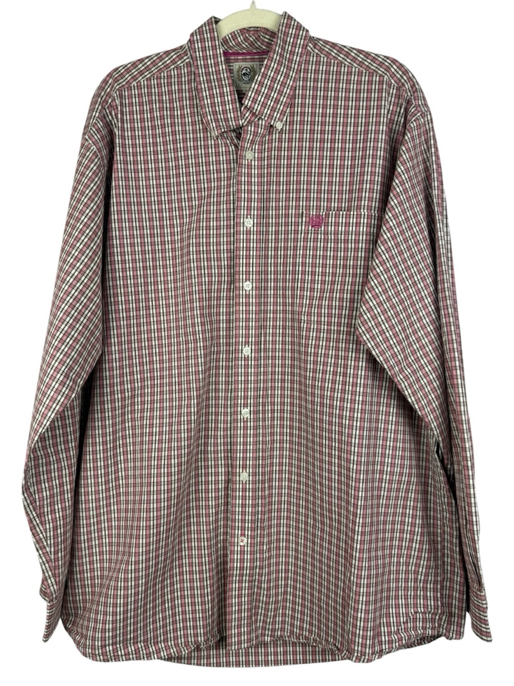 CINCH Men’s Cotton Large Pink Brown Plaid Long Sleeve Western Button Down Shirt